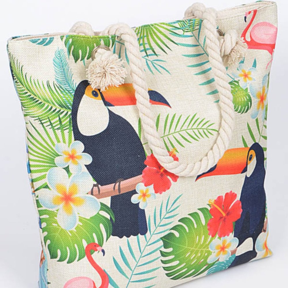 Summer Canvas Tote Bag- Two sides Toucan